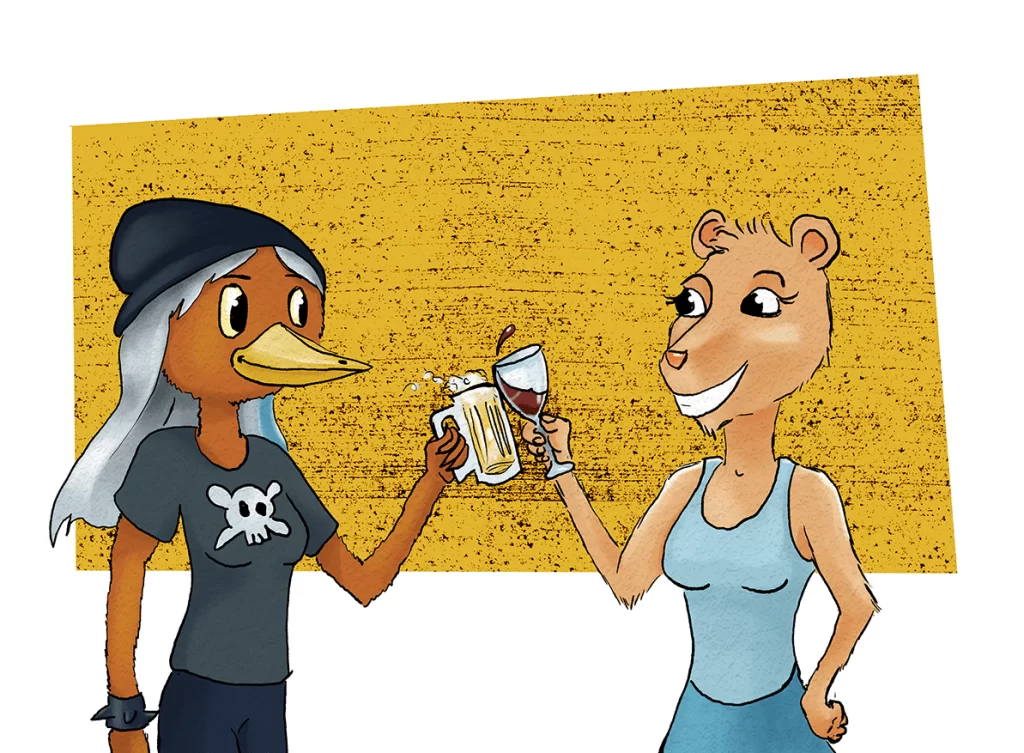 Rhonda and Princess Capybara toasting their favorite beverages.