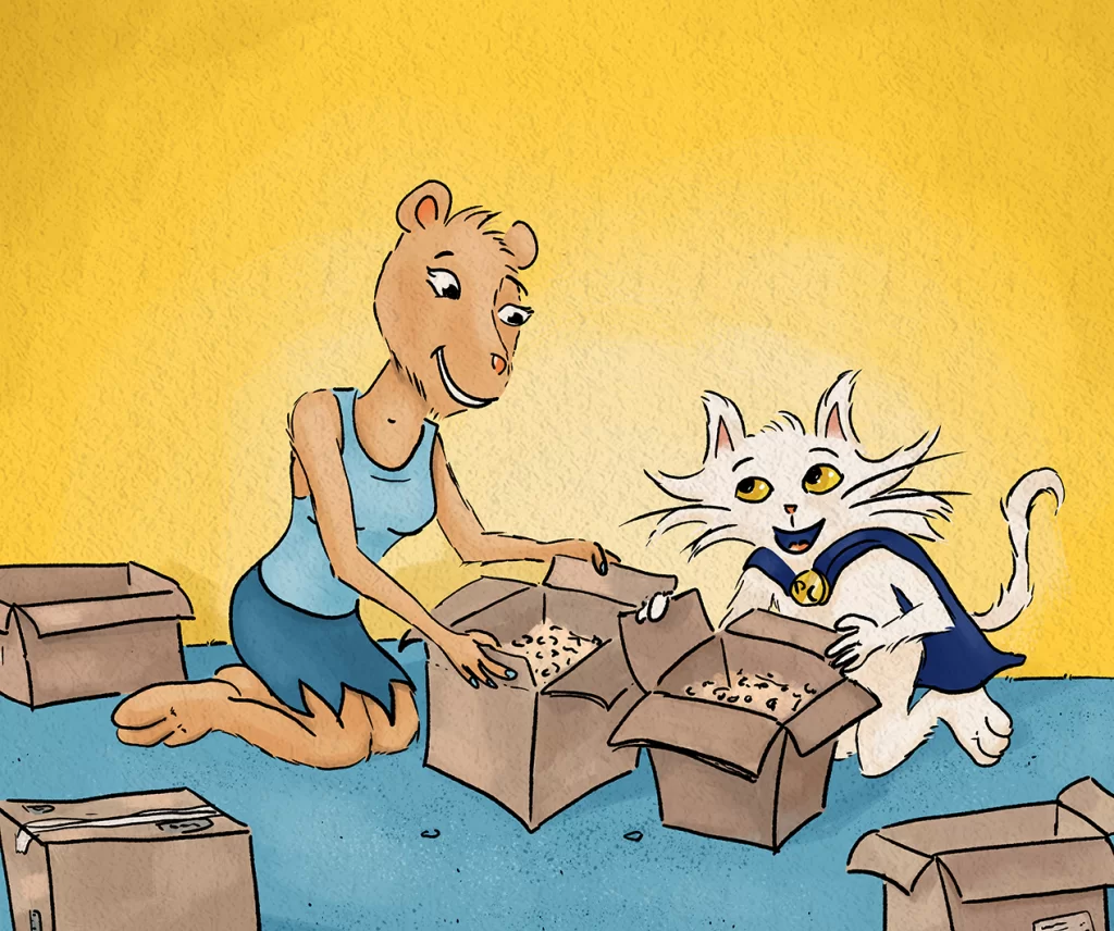 Princess Capybara and Process Cat opening boxes