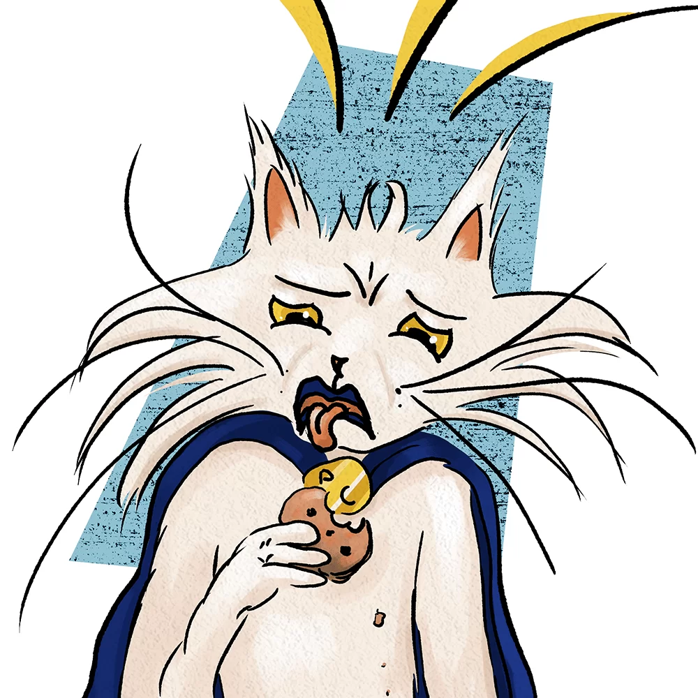 Process Cat biting into a gross cookie