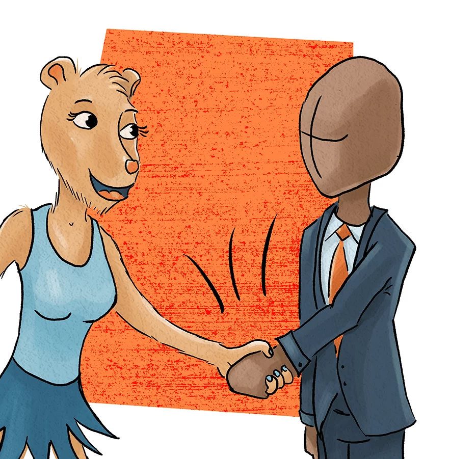 Princess Capybara shaking hands with previous business owner