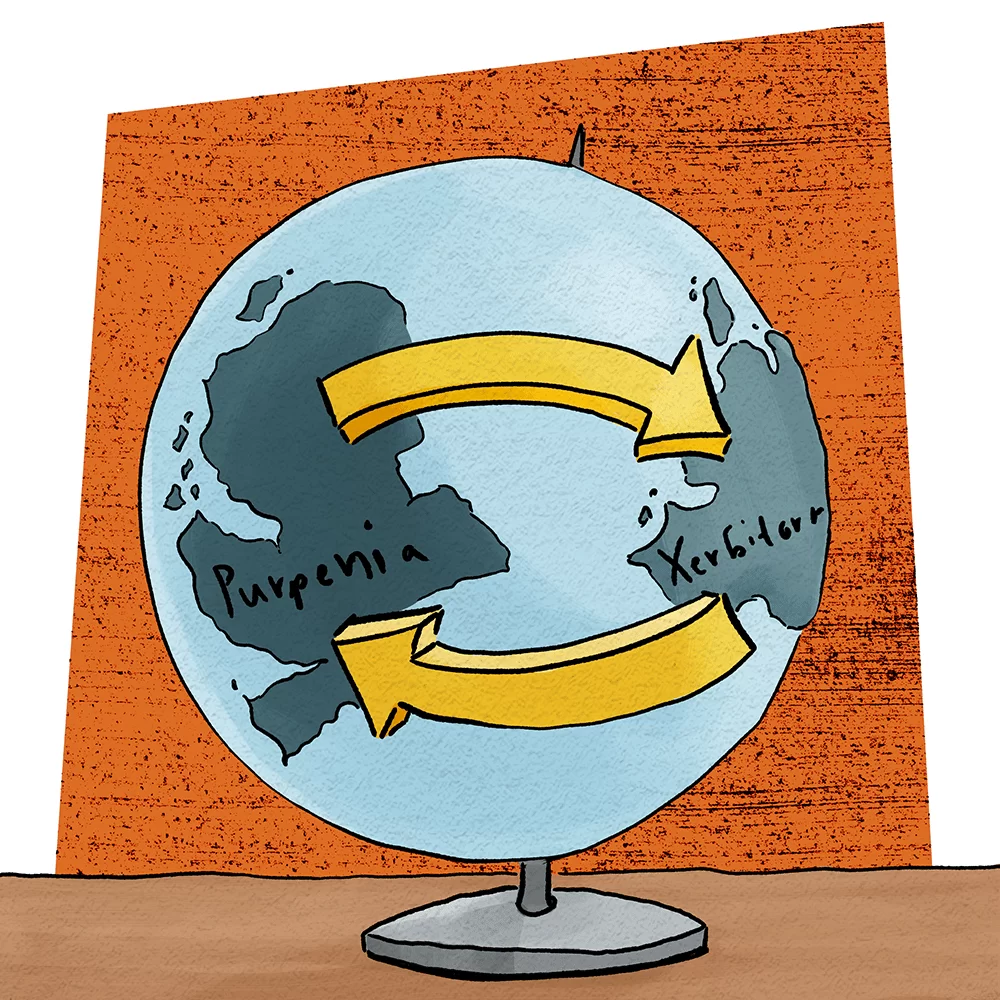 Reshoring illustrated as a globe with arrows in both directions