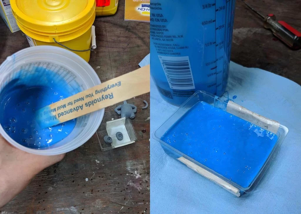 Photos demonstrating Silicone Mold Making for Resin Casting