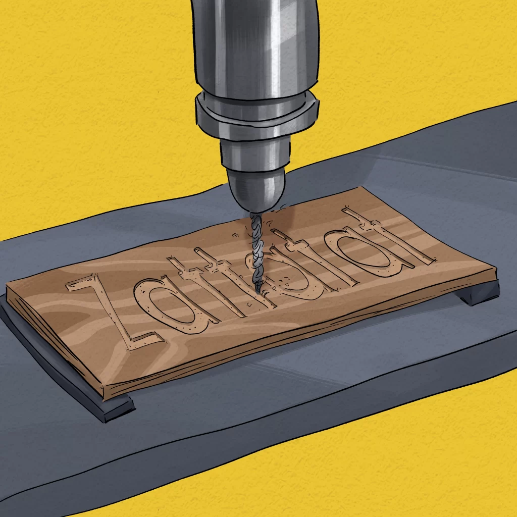 CNC Miller carves the Zattatat logo into wood